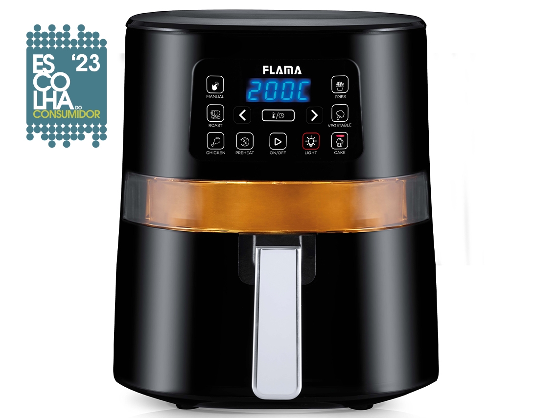 Freidora de aire Flama 670FL, 4 litros, digital, 1600W, visor luz, sin aceite, negro